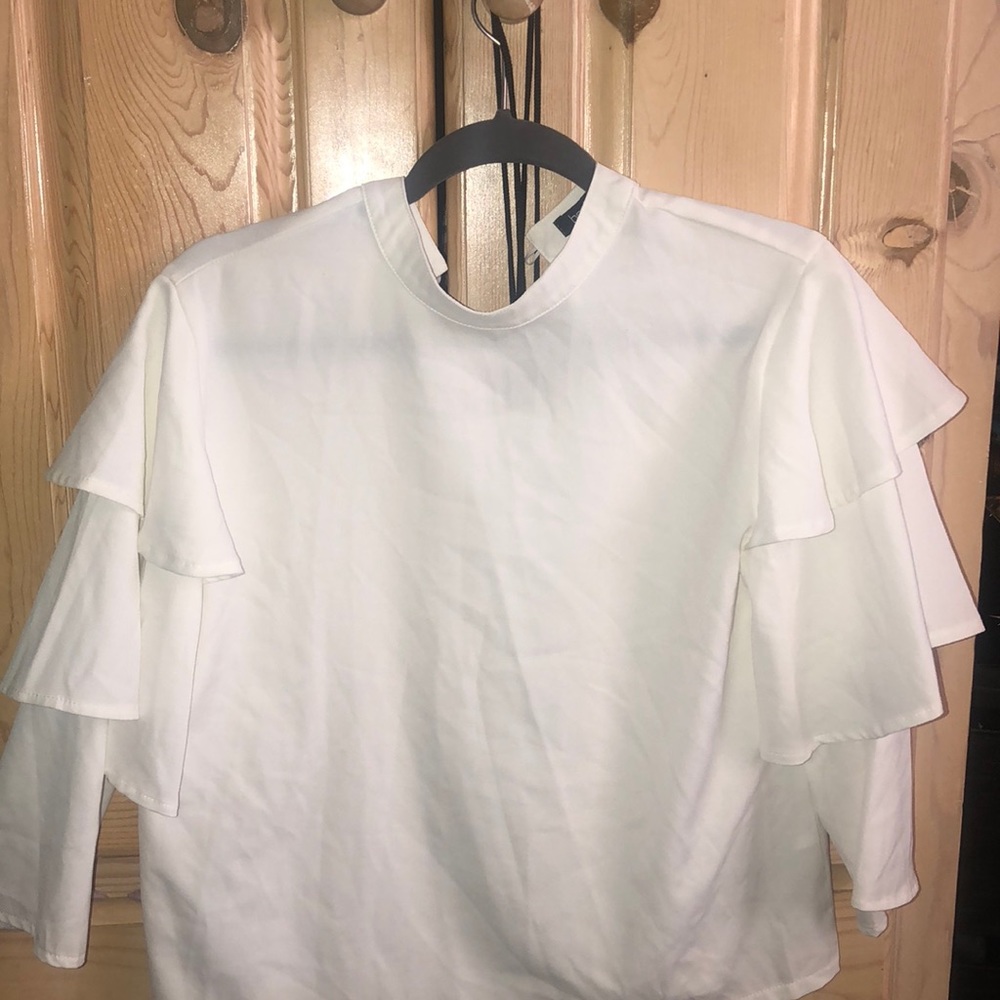 Boohoo Ruffled Sleeve High Neck Top